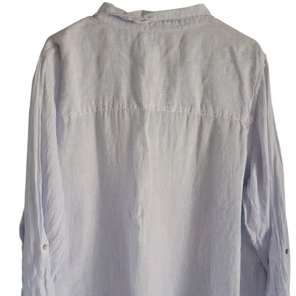 Sigrid Olsen Stripe Linen Coastal Button Up Shirt Size 2X Minimalist - Picture 5 of 11